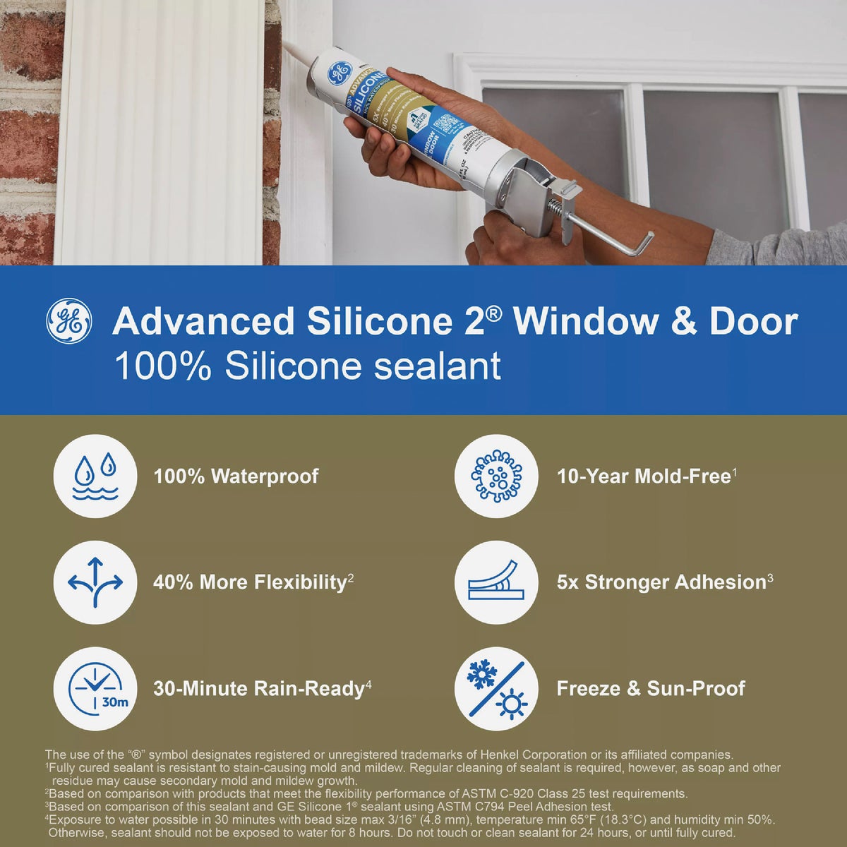 GE Advanced Silicone Window & Door Sealant, Brown, 10.1  Oz. Cartridge Image 4