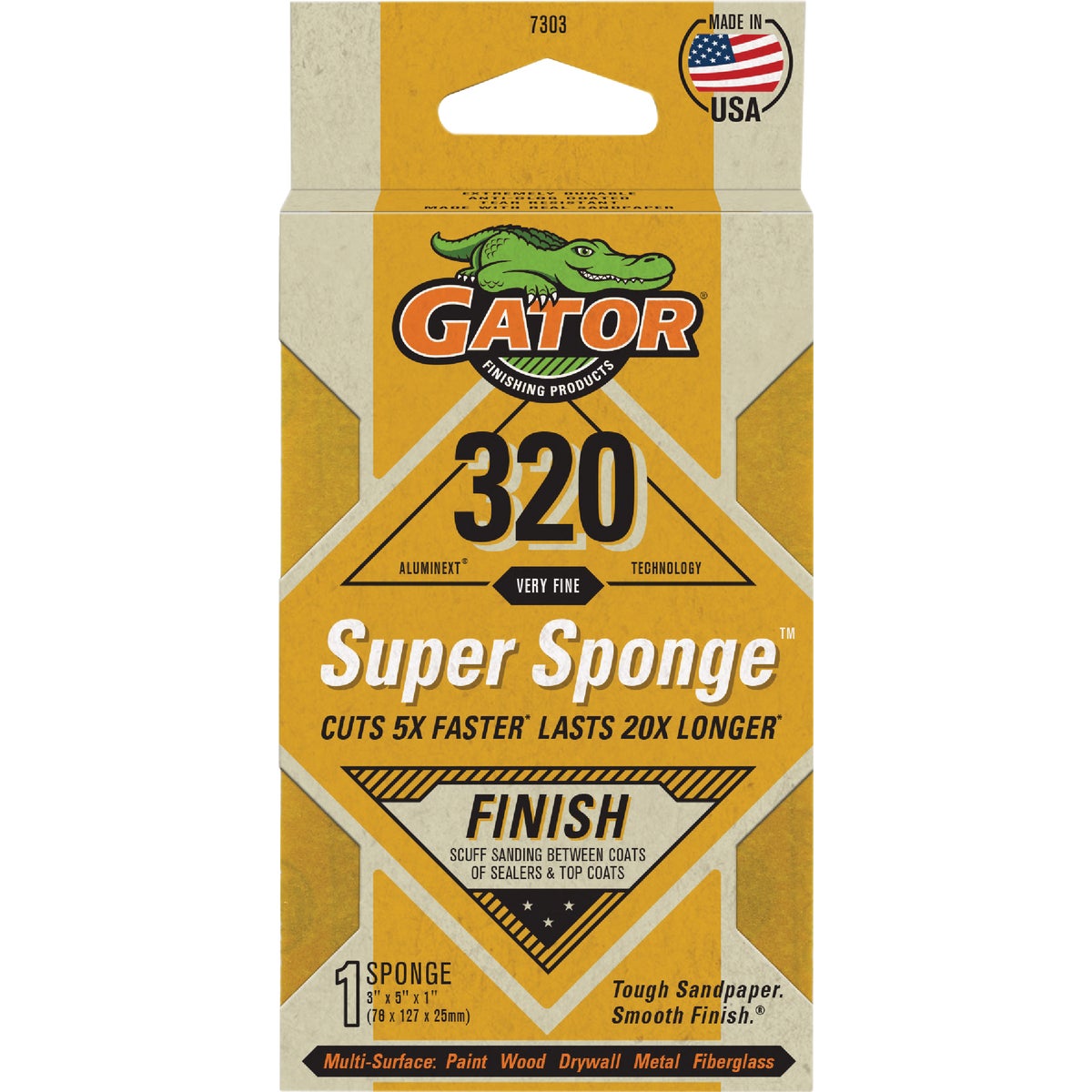 Gator Large 3 In. x 5 In. x 1 In. 320-Grit EZ123 Jumbo Sanding Sponge