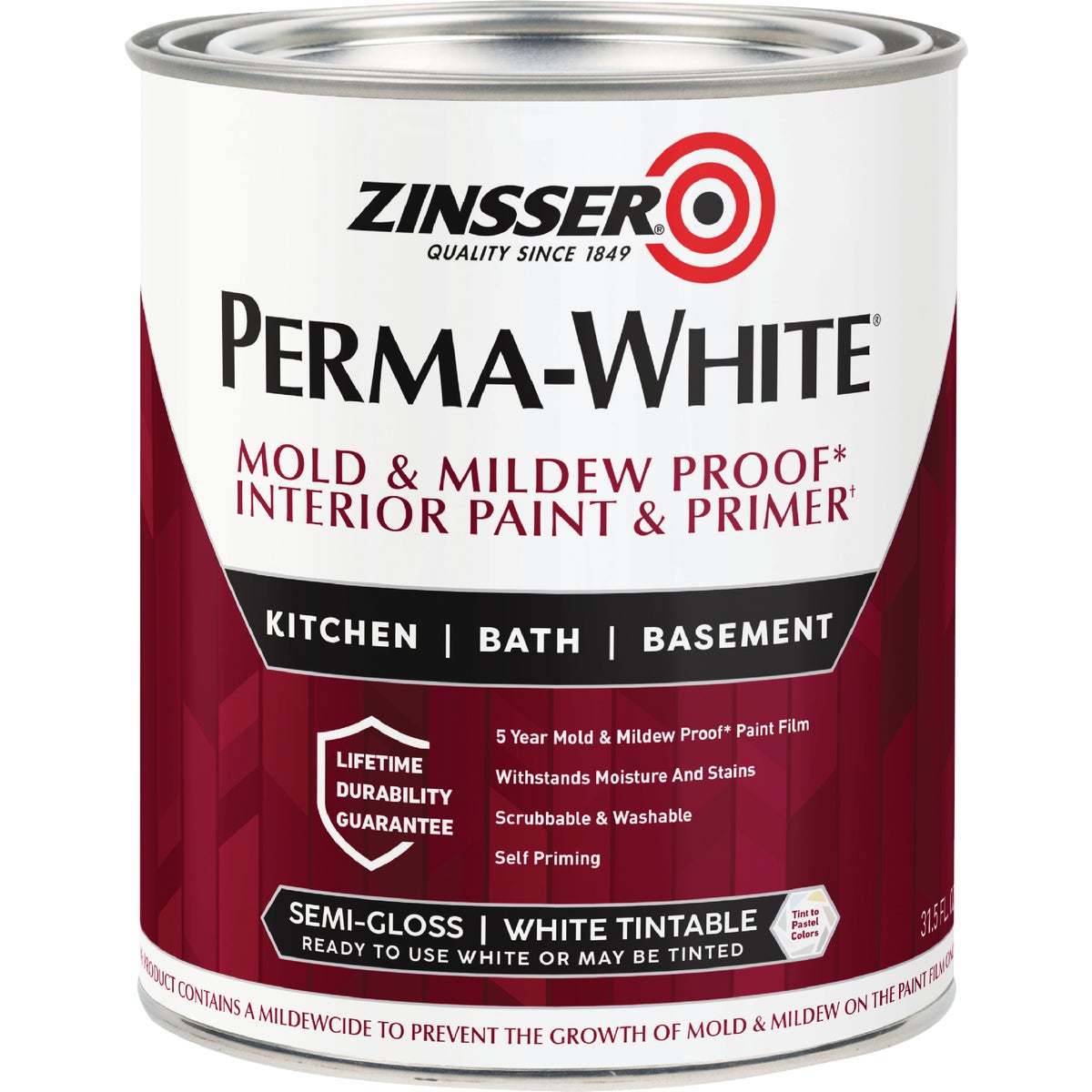 Zinsser Perma-White White-Tintable Semi-Gloss Quart Mildew Paint Image 3