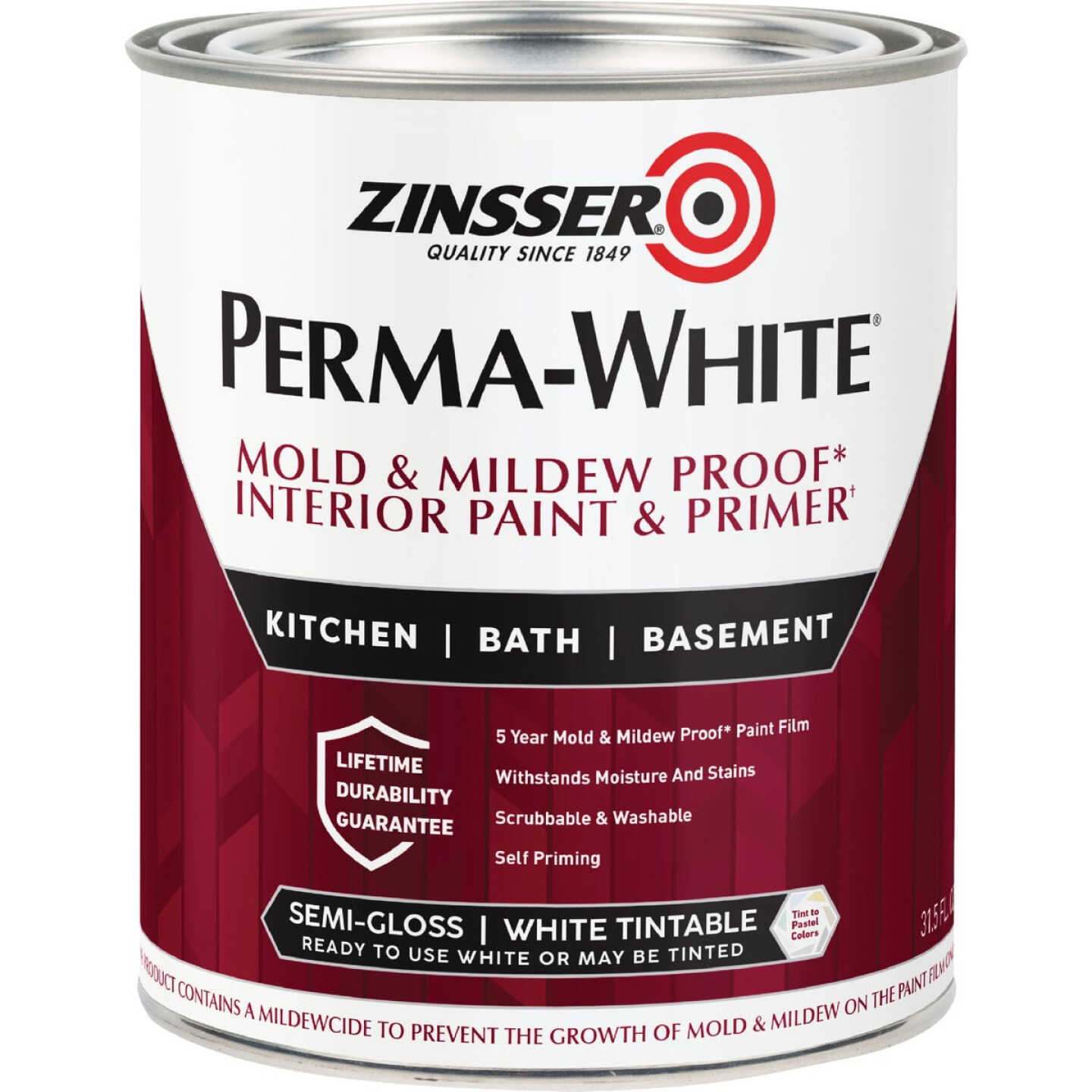 Zinsser Perma-White White-Tintable Semi-Gloss Quart Mildew Paint Image 3