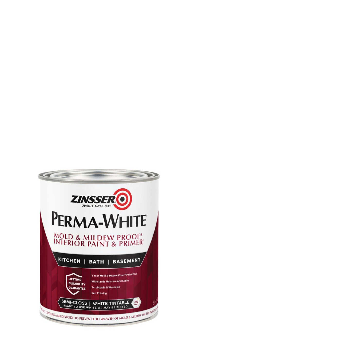 Zinsser Perma-White White-Tintable Semi-Gloss Quart Mildew Paint Image 1