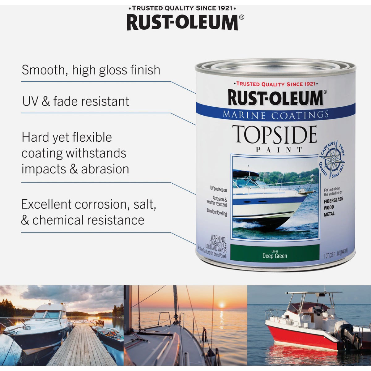 Rust-Oleum Gloss Marine Boat Topside Paint, White, 1 Qt. Image 2