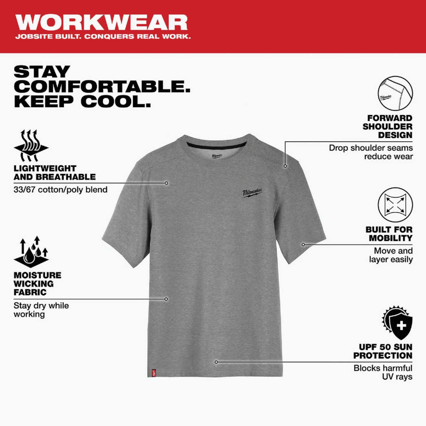 Milwaukee XL Gray Short Sleeve Unisex Hybrid Work Shirt Image 6