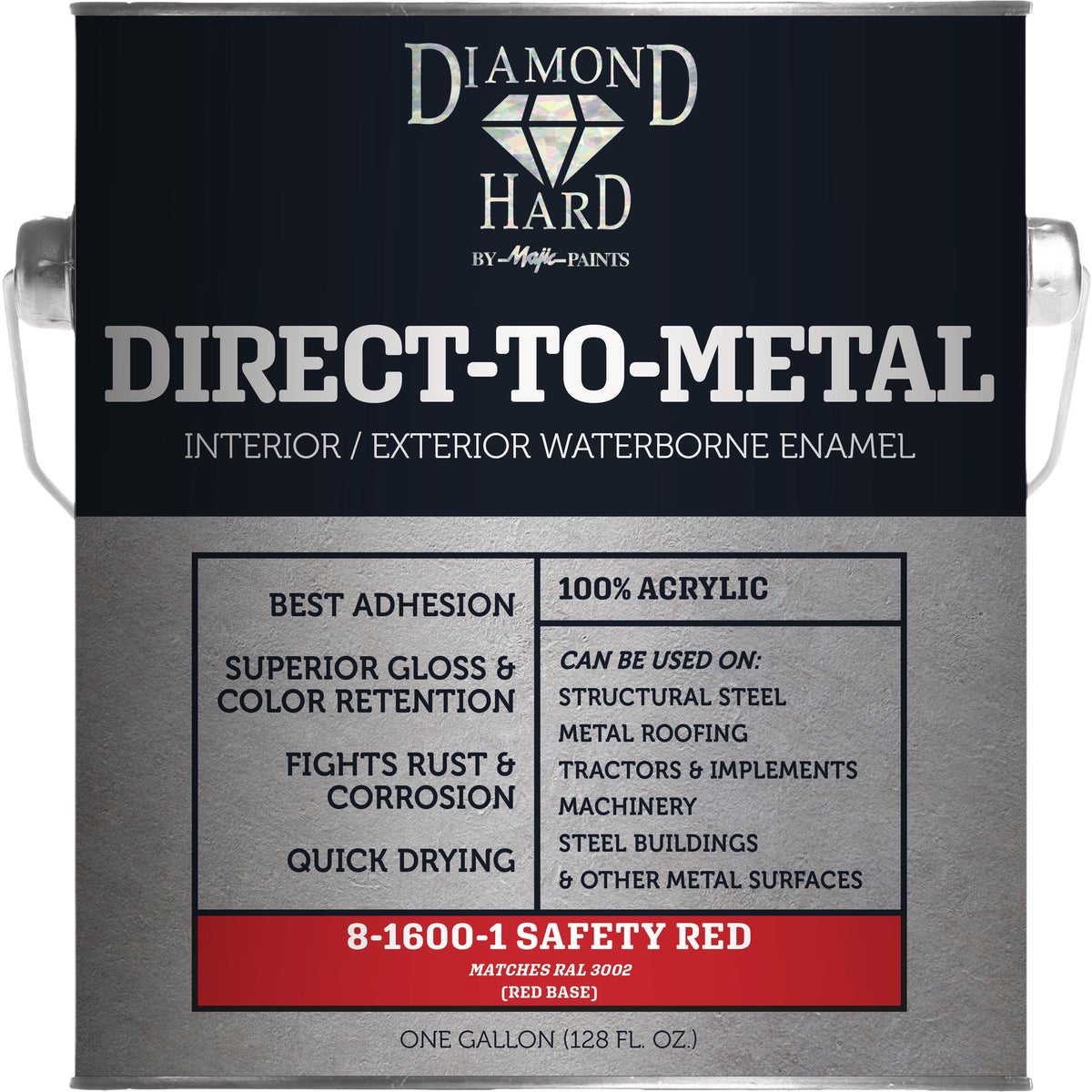 Majic Diamond Hard Direct-To-Metal Acrylic Paint, Safety Red, 1 Gal.