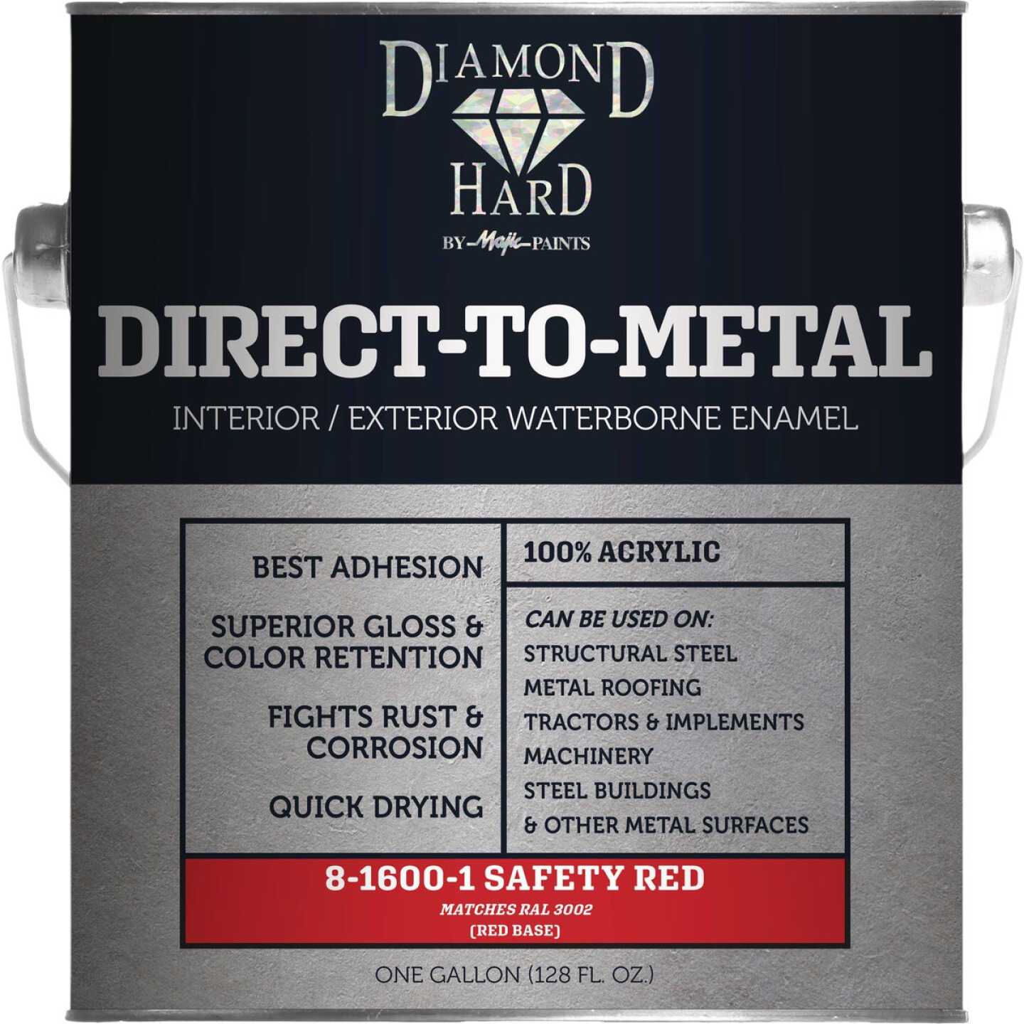 Majic Diamond Hard Direct-To-Metal Acrylic Paint, Safety Red, 1 Gal. Image 1