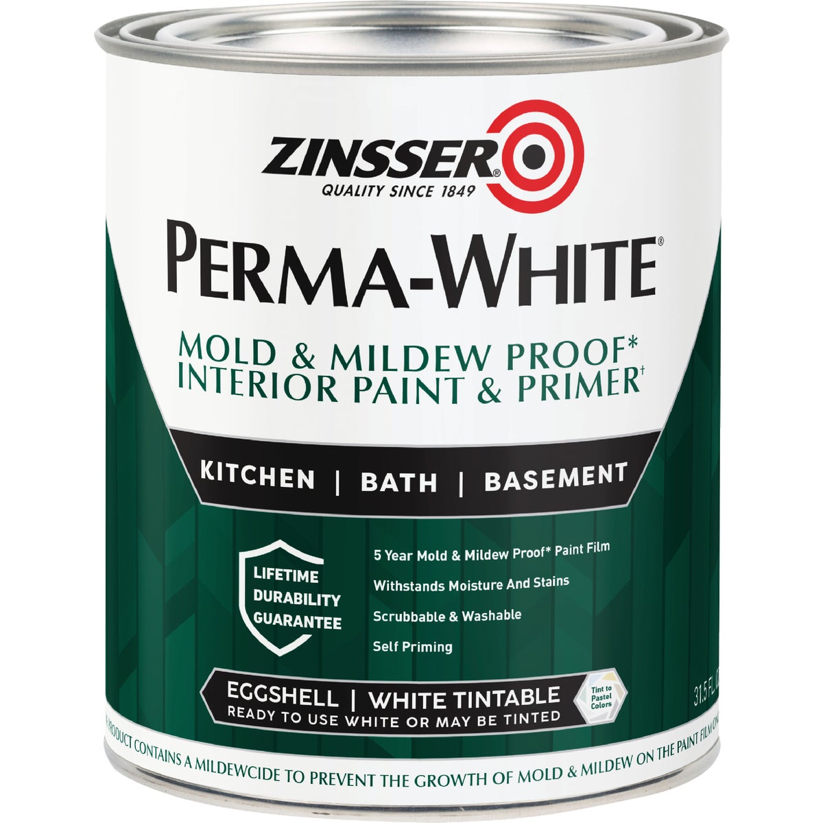 Zinsser Perma-White White-Tintable Eggshell Quart Mildew Paint Image 3