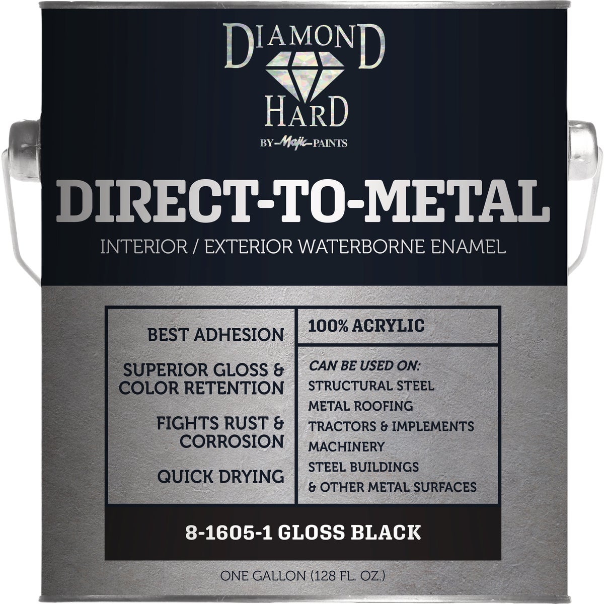 Majic Diamond Hard Direct-To-Metal Acrylic Paint, Safety Black, 1 Gal.