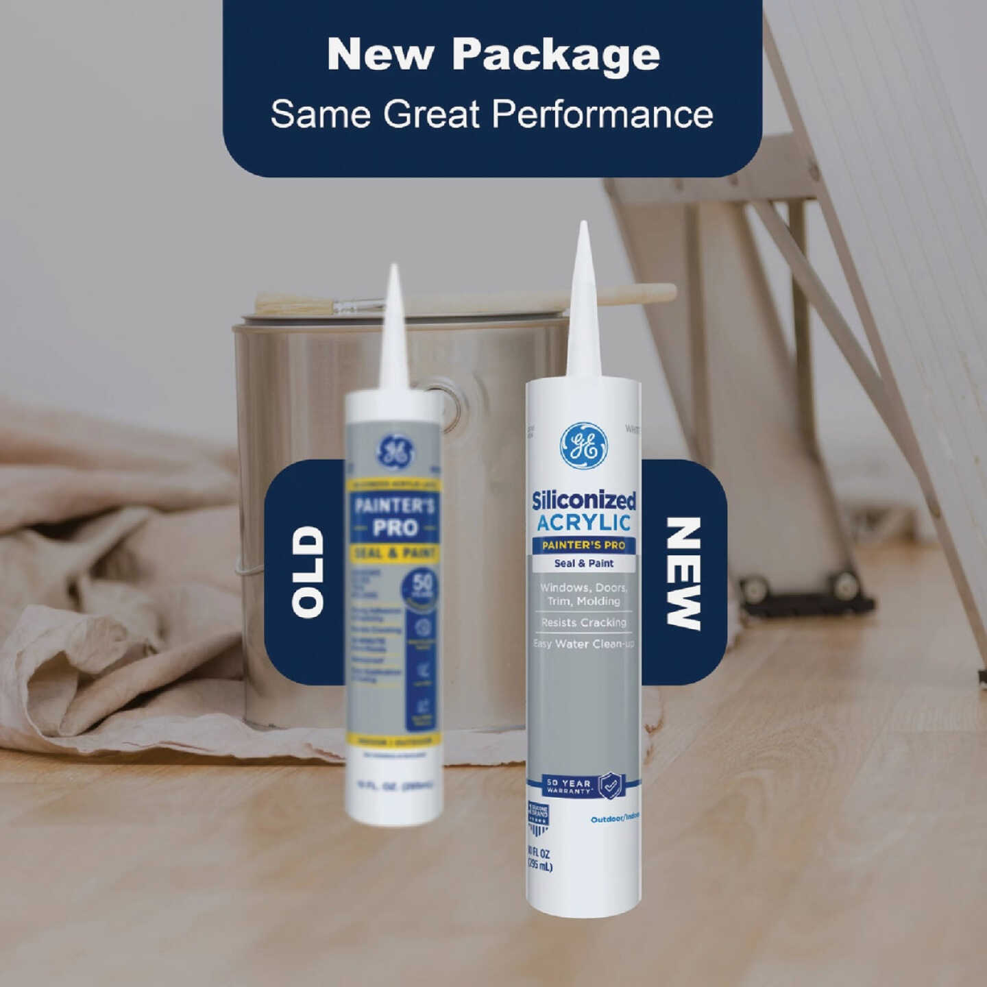 GE Siliconized Acrylic Painters Pro Seal & Paint Sealant, White, 10 Oz. Cartridge Image 3