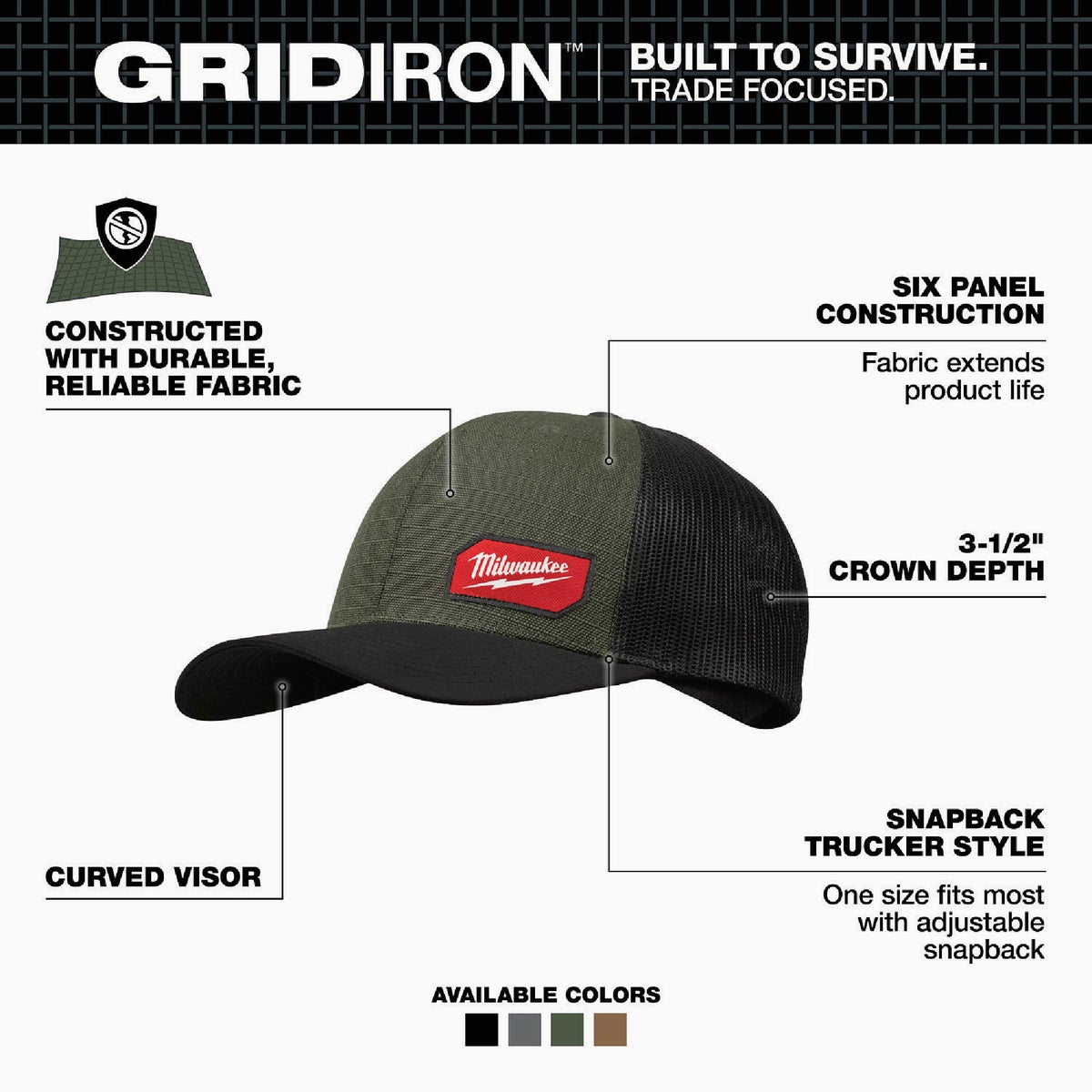 Milwaukee GridIron Snapback Green Trucker Hat Image 2