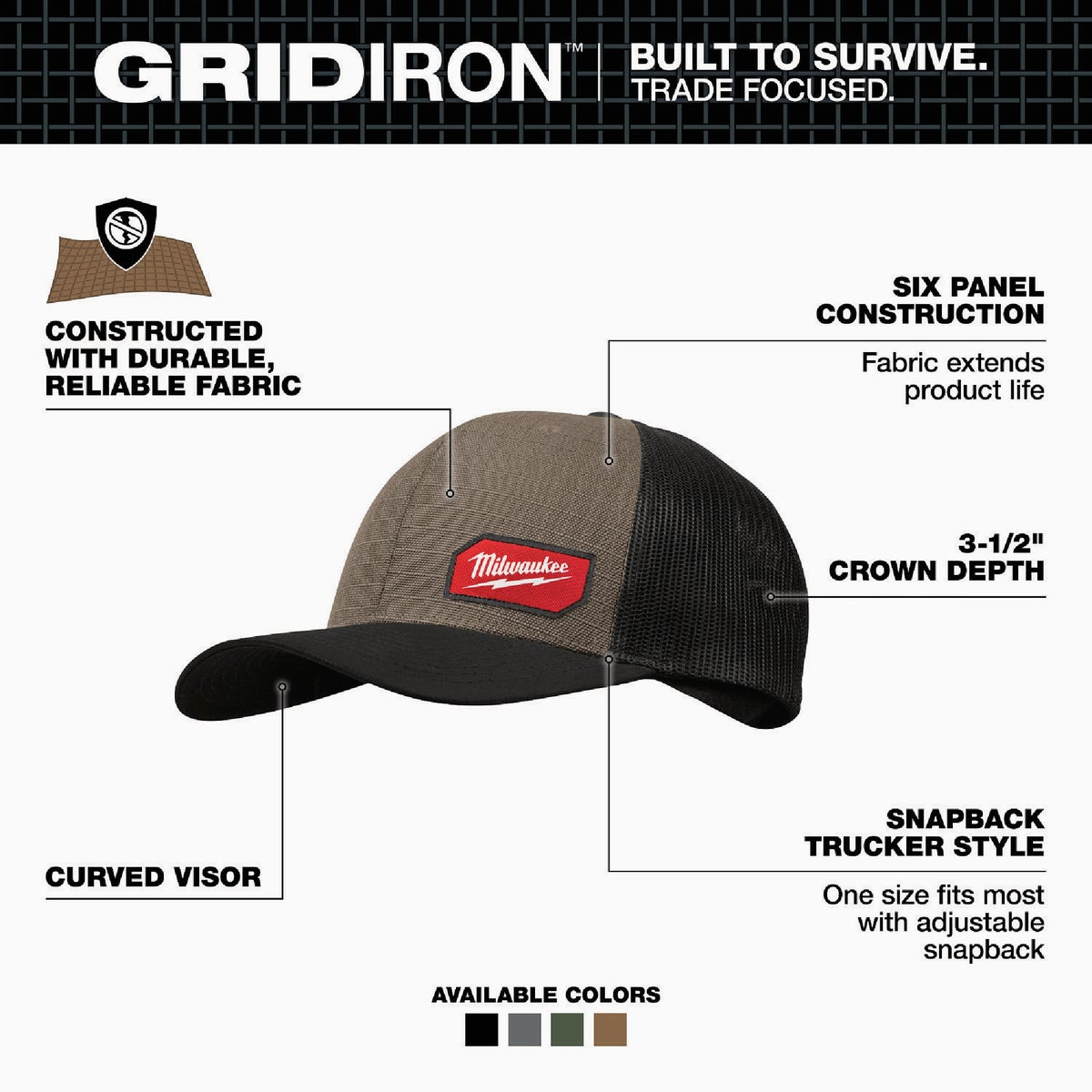 Milwaukee GridIron Snapback Brown Trucker Hat Image 2