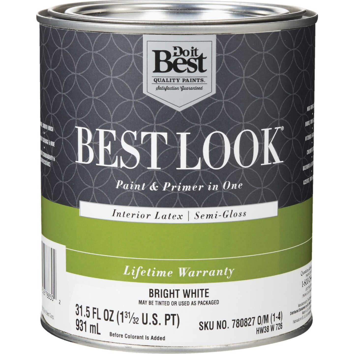 Best Look Latex Premium Paint & Primer In One Semi-Gloss Interior Wall Paint, Bright White, 1 Qt. Image 1