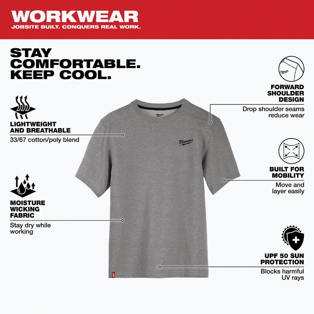 Milwaukee 2XL Gray Short Sleeve Unisex Hybrid Work Shirt Image 5
