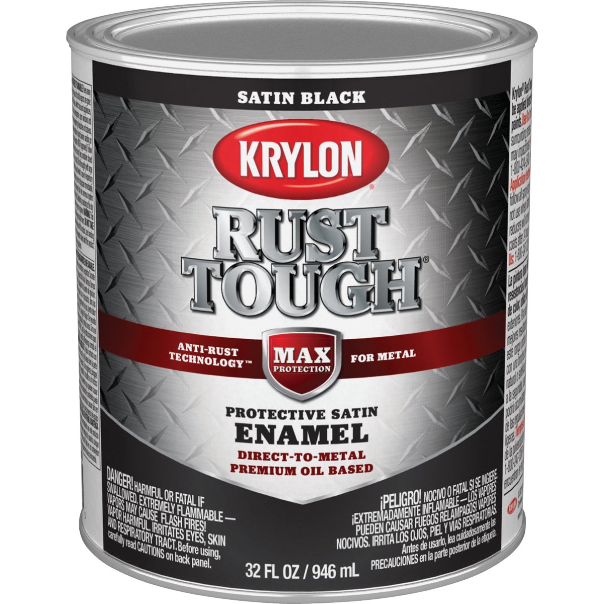 Krylon Rust Tough DTM Oil-Based Satin Rust Control Enamel, Black, 1 Qt.