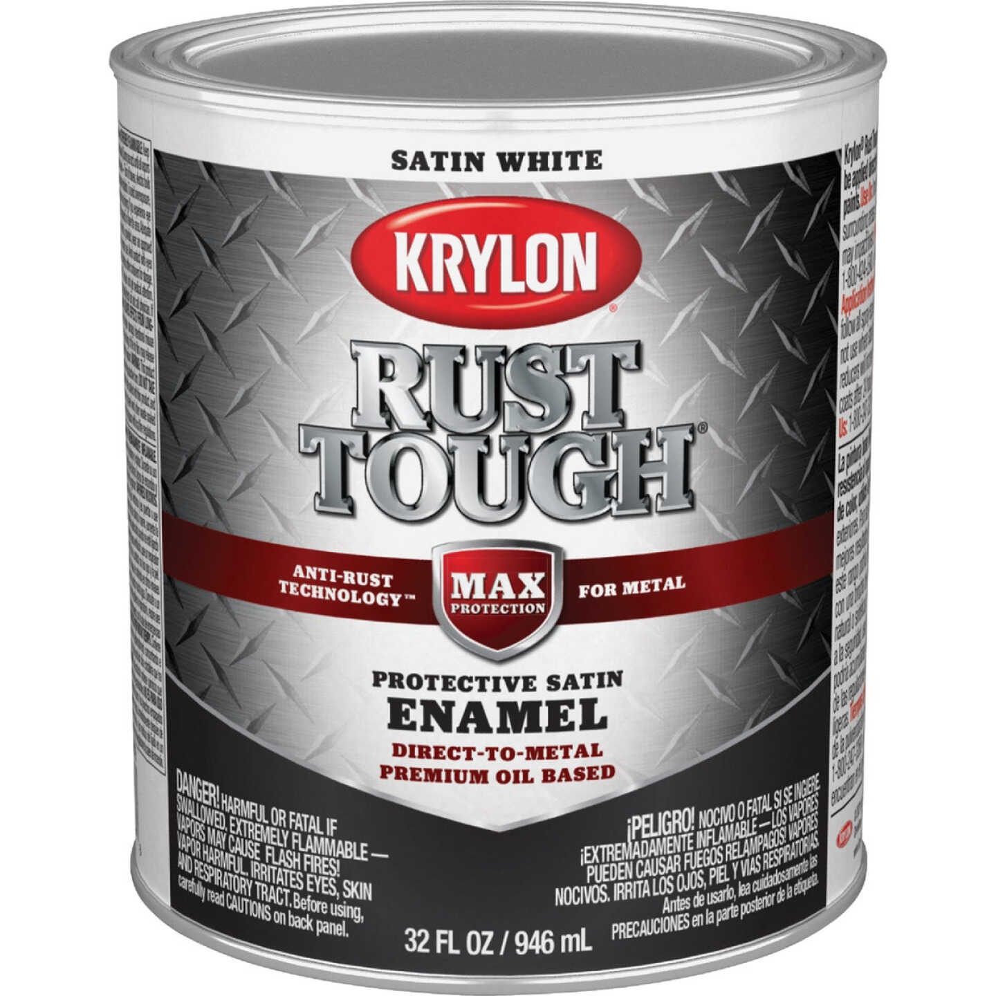 Krylon Rust Tough DTM Oil-Based Satin Rust Control Enamel, White, 1 Qt. Image 1