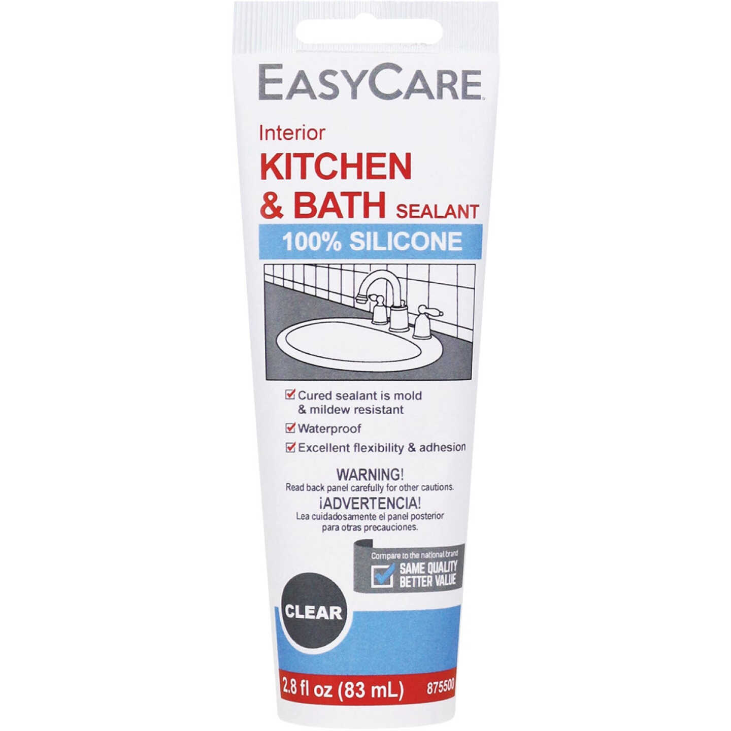 EasyCare 2.8 Oz. Clear Kitchen & Bath Silicone Sealant Image 1