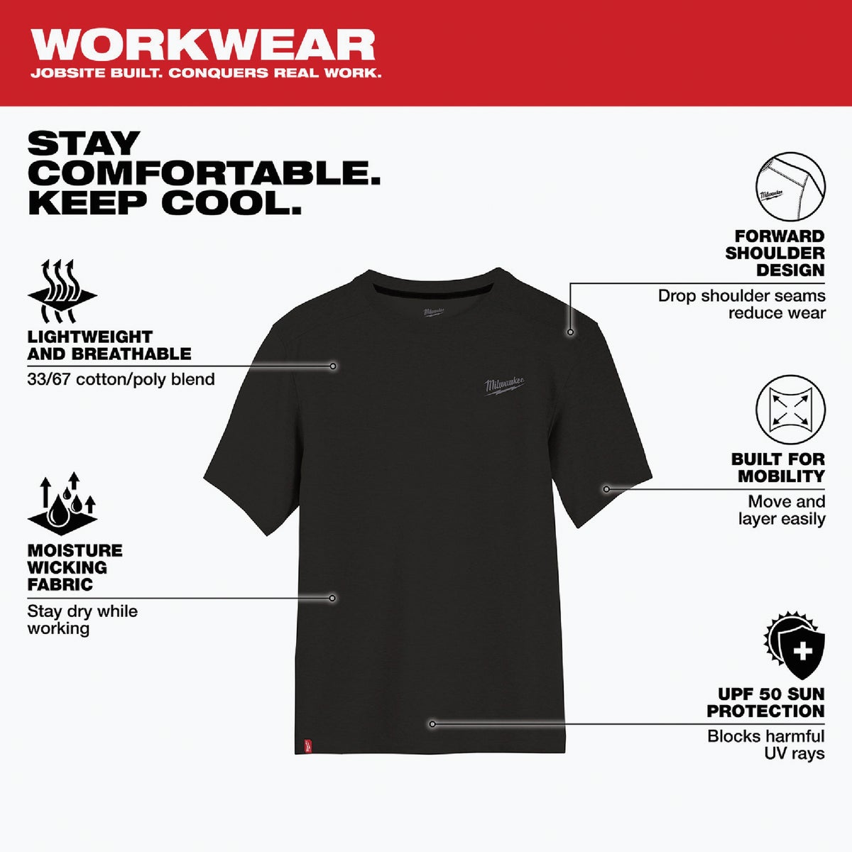 Milwaukee Large Black Short Sleeve Unisex Hybrid Work Shirt Image 6