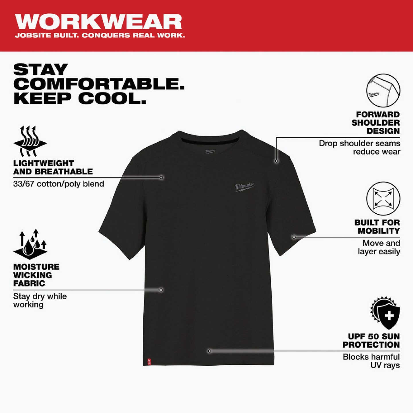 Milwaukee Large Black Short Sleeve Unisex Hybrid Work Shirt Image 6