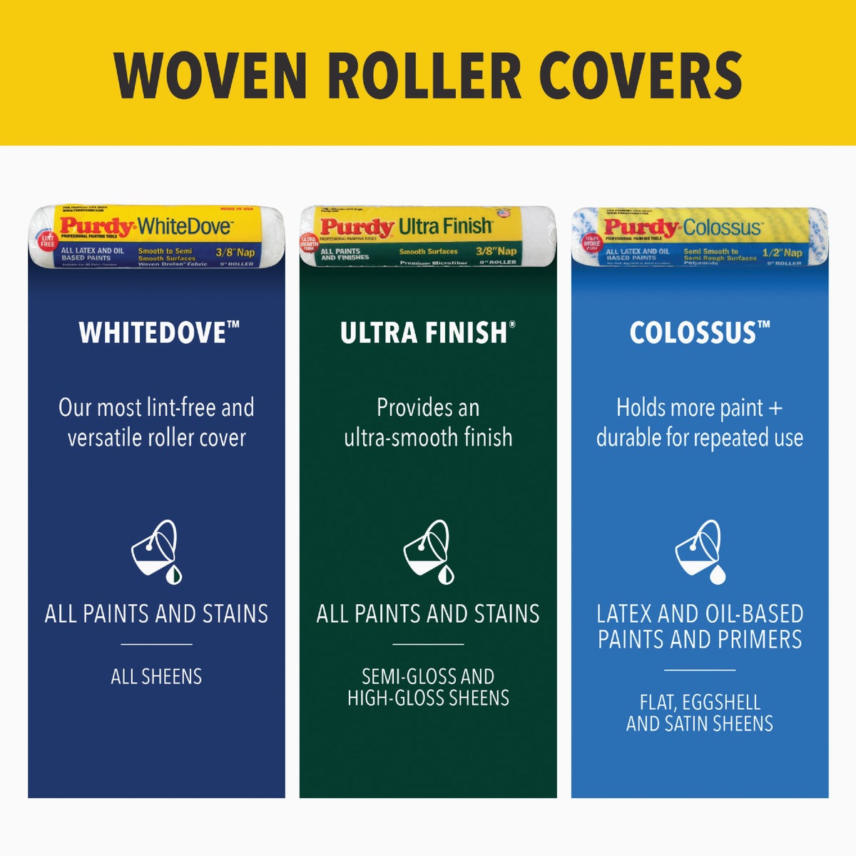 Purdy White Dove 9 In. x 3/8 In. Woven Fabric Roller Cover (3-Pack) Image 4