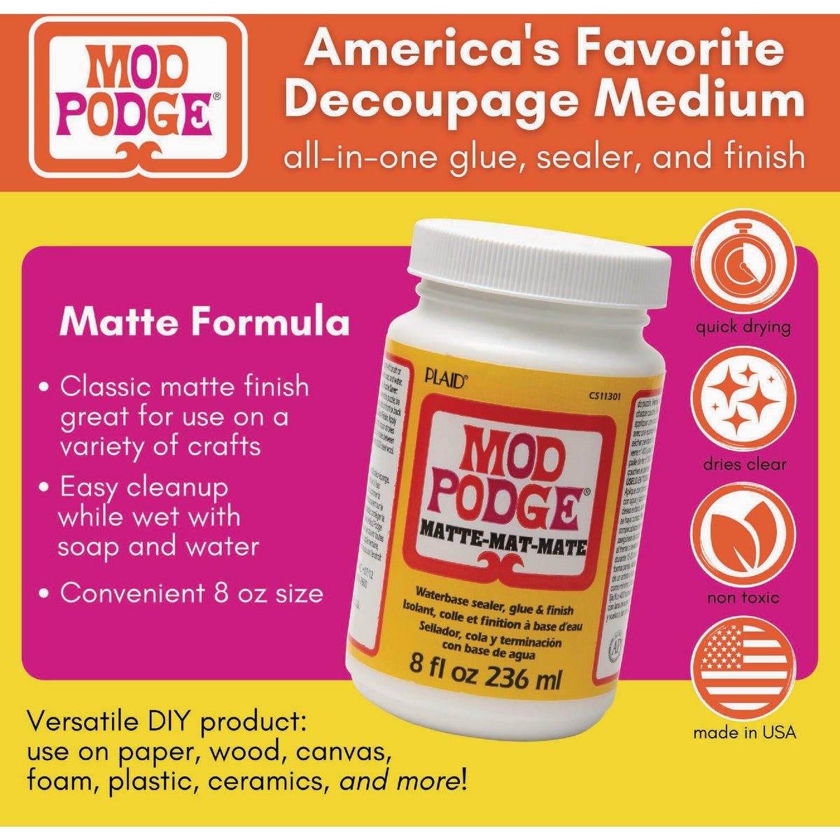 Mod Podge 8 Oz. Multi-Purpose Decoupage Glue, Matte Image 3