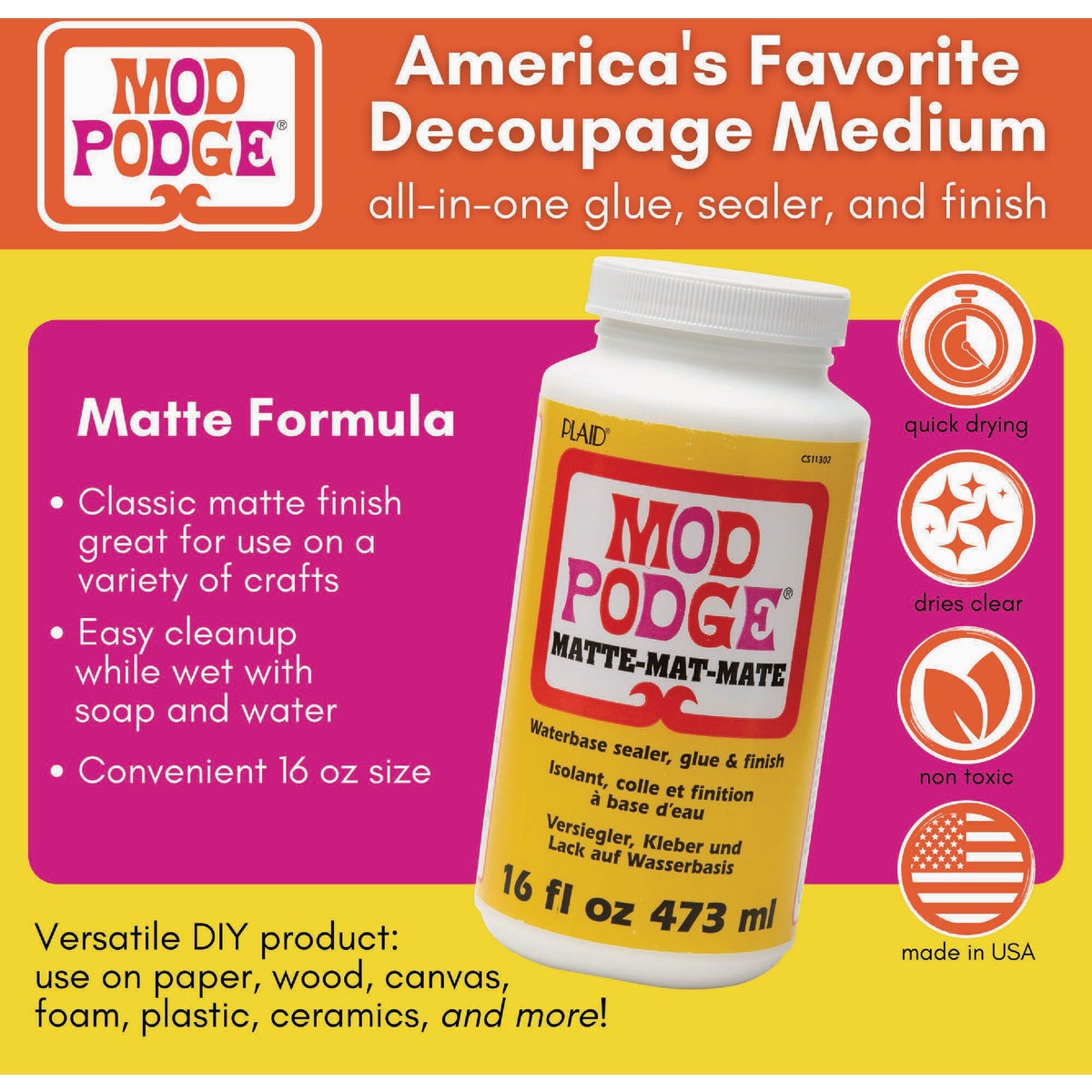 Mod Podge 16 Oz. Multi-Purpose Decoupage Glue, Matte Image 2