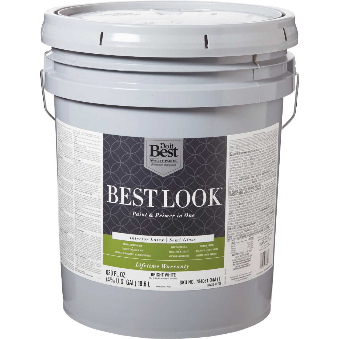 Best Look Latex Premium Paint & Primer In One Semi-Gloss Interior Wall Paint, Bright White, 5 Gal. Image 1