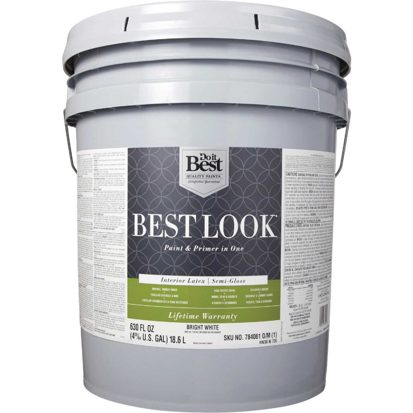 Best Look Latex Premium Paint & Primer In One Semi-Gloss Interior Wall Paint, Bright White, 5 Gal. Image 2