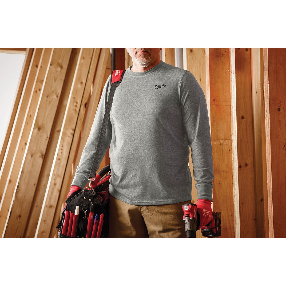 Milwaukee Large Gray Long Sleeve Unisex Hybrid Work Shirt Image 4