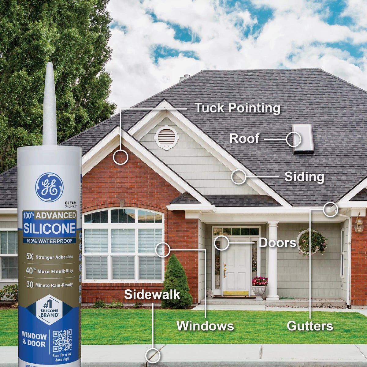 GE Advanced Silicone Window & Door Sealant, Clear, 10.1 Oz. Tube Image 3
