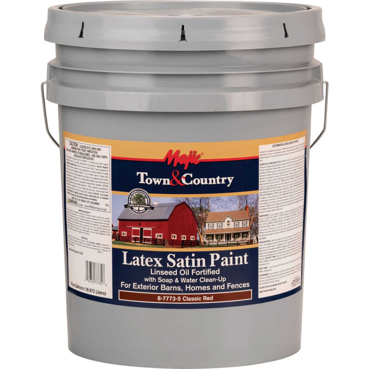 MAJIC Town & Country Exterior Latex Satin Paint, Classic Red, 5 Gal. Image 1