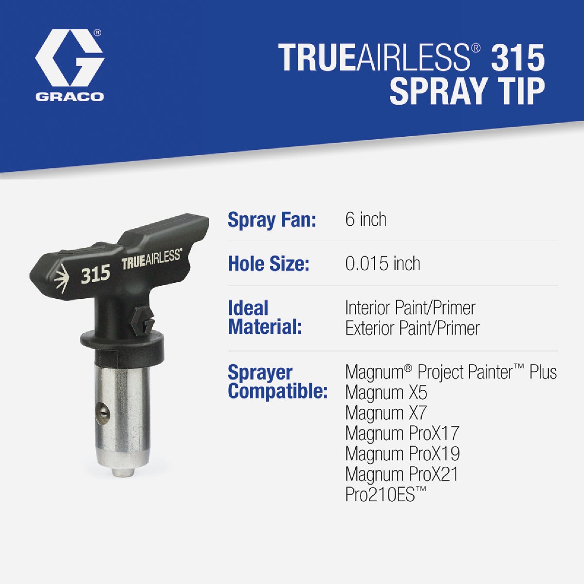 Graco TrueAirless 315 6 to 8 In. .015 Paint Sprayer Airless Spray Tip Image 2