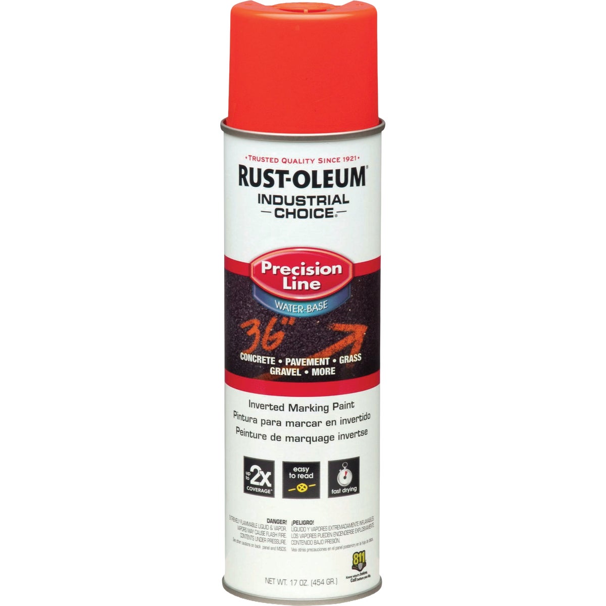Rust-Oleum Industrial Choice Precision Line 17 Oz. Fluorescent Red Orange Inverted Marking Spray Paint Image 2