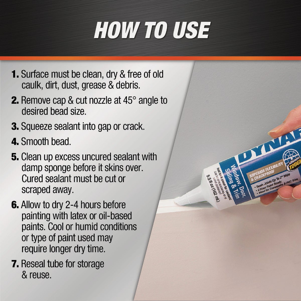 Dap Dynaflex 230 5.5 Oz. 100% Waterproof Window, Door, Siding & Trim Elastomeric Sealant, Clear Image 5