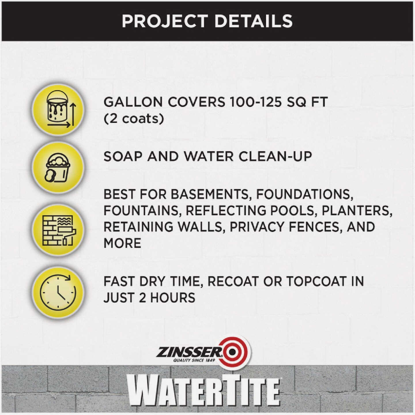 Zinsser WaterTite LX Ultra Mold & Mildew Proof Waterproofing Paint, 1 Gal. Image 3
