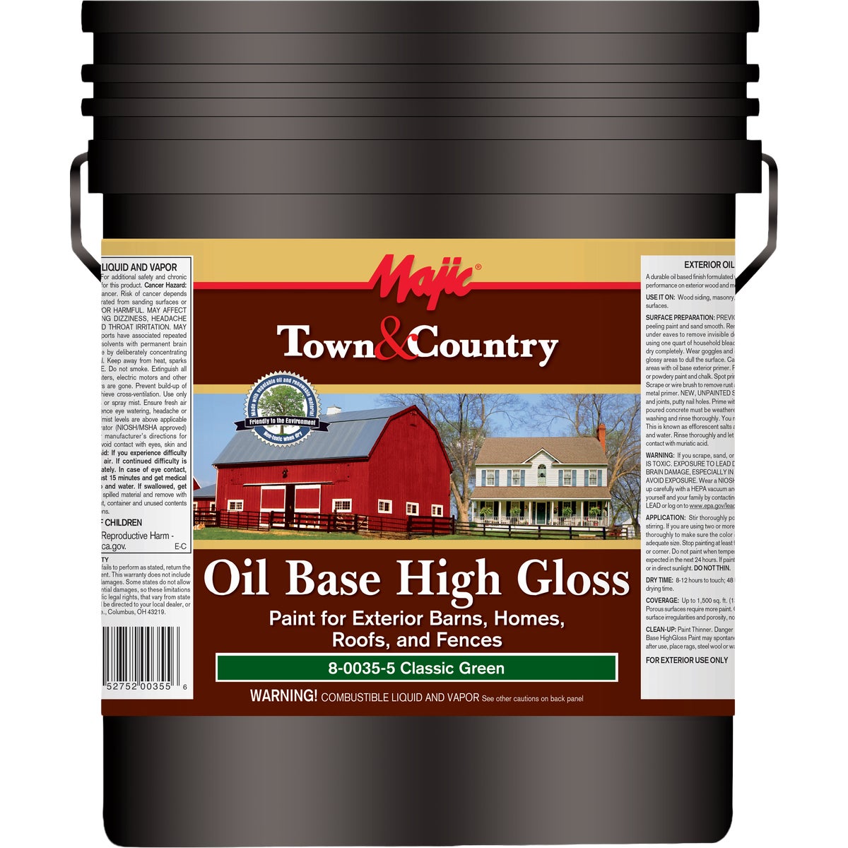 Majic Town and Country Oil-Based High-Gloss Barn and Fence Paint, Green, 5 Gal.