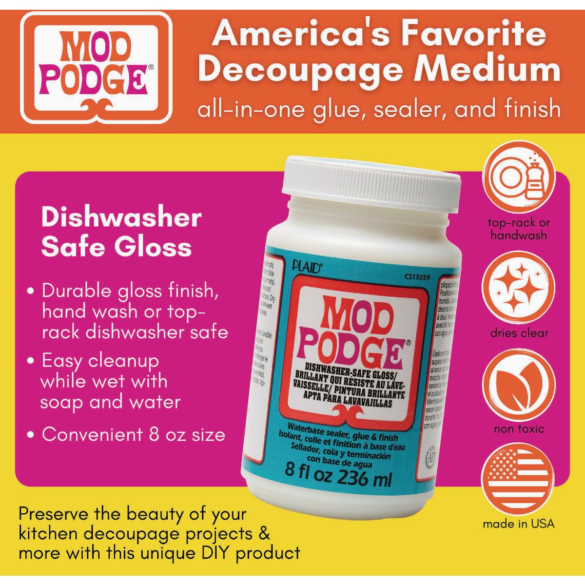 Mod Podge 8 Oz. Dishwasher Safe Decoupage Glue Image 2