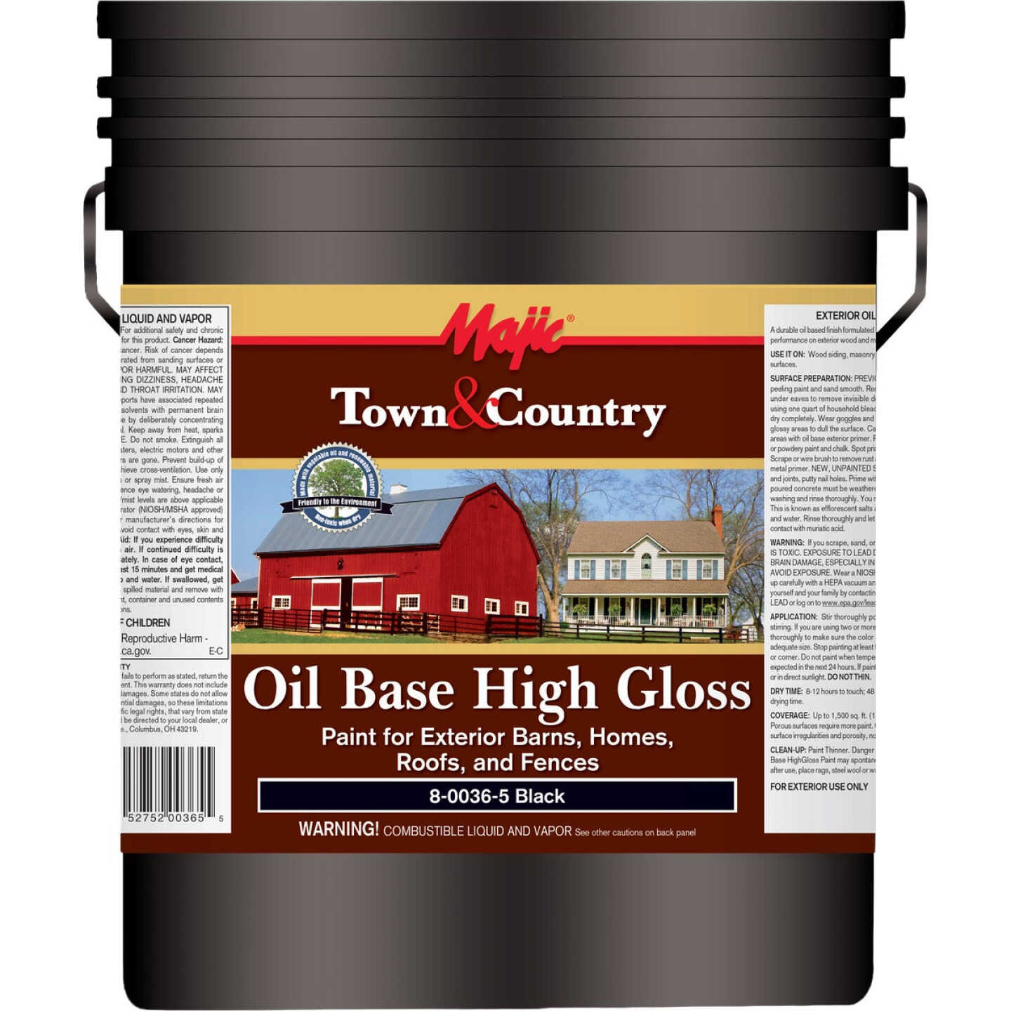Majic Town and Country Oil-Based High-Gloss Barn and Fence Paint, Black, 5 Gal. Image 1