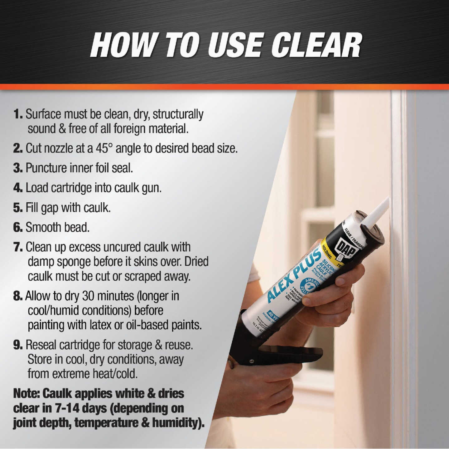 Dap Alex Plus 10.1 Oz. All Purpose Clear Siliconized Acrylic Latex Caulk Image 3