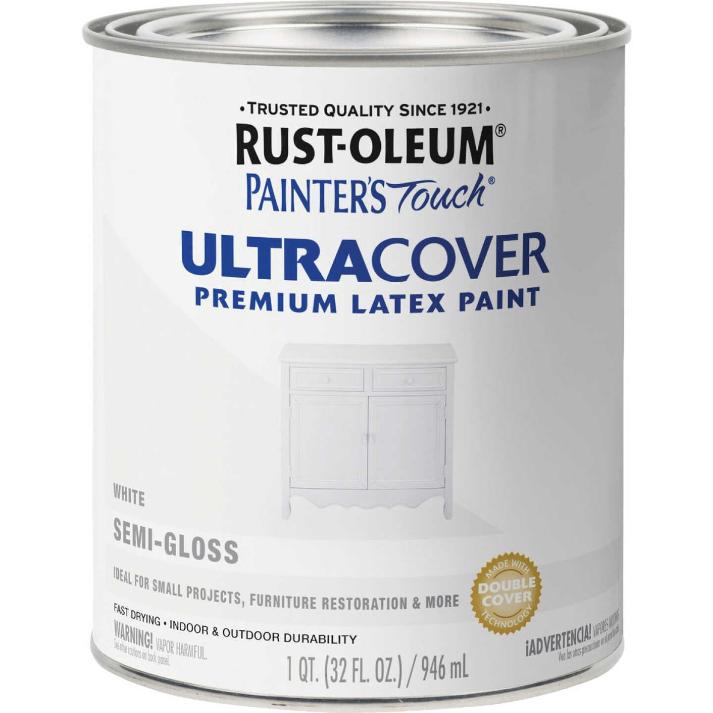 Rust-Oleum Painter's Touch 2X Ultra Cover Premium Latex Paint, White Semi-Gloss, 1 Qt. Image 7