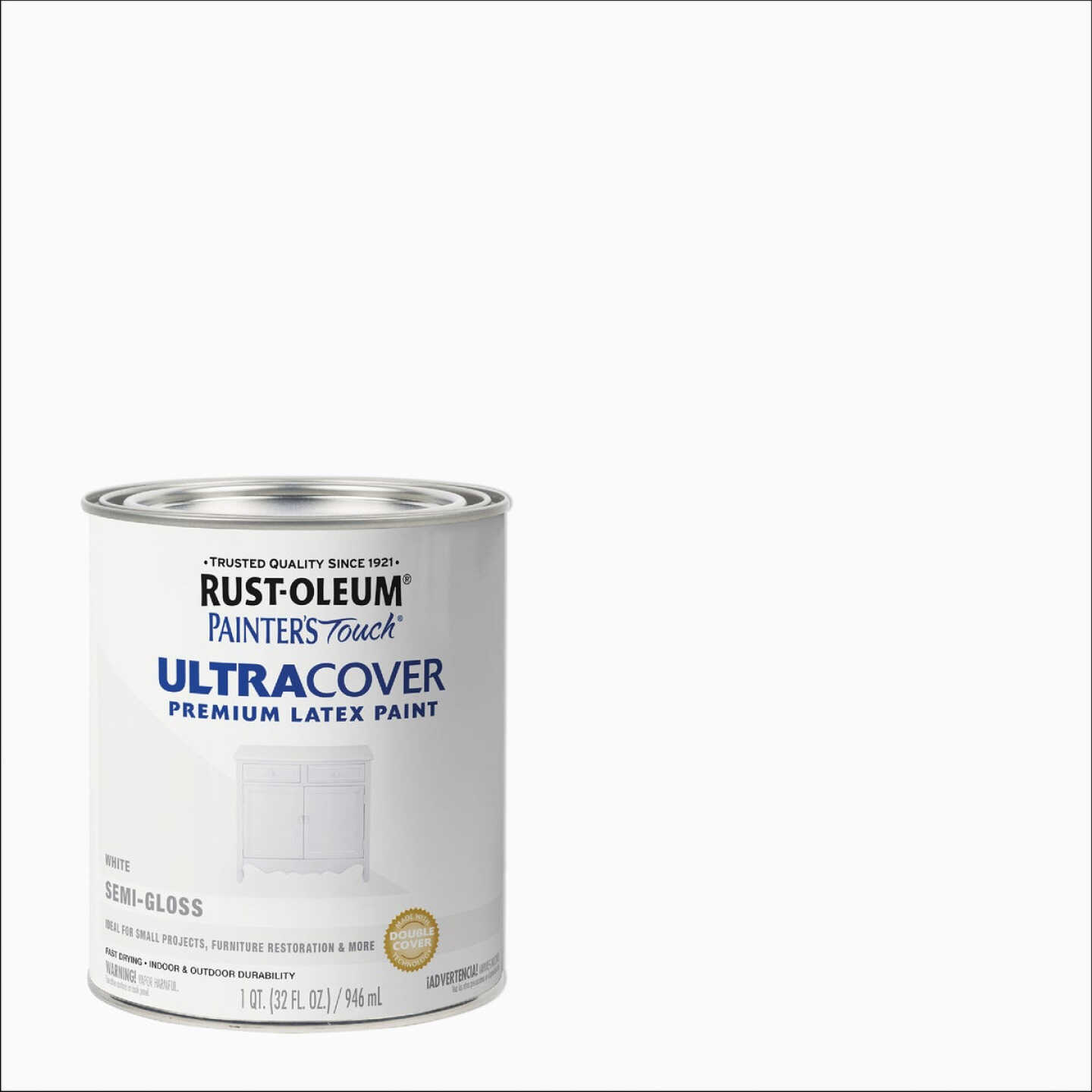 Rust-Oleum Painter's Touch 2X Ultra Cover Premium Latex Paint, White Semi-Gloss, 1 Qt. Image 1