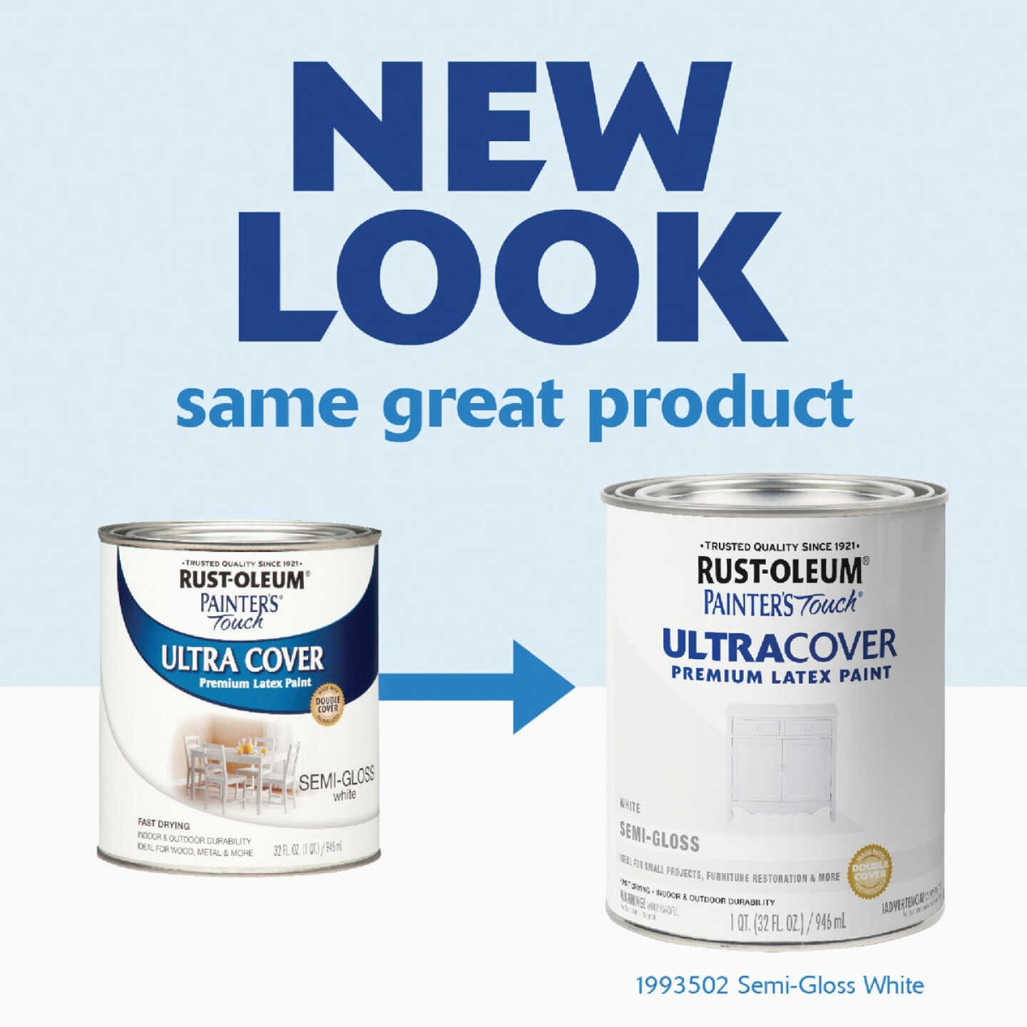 Rust-Oleum Painter's Touch 2X Ultra Cover Premium Latex Paint, White Semi-Gloss, 1 Qt. Image 2