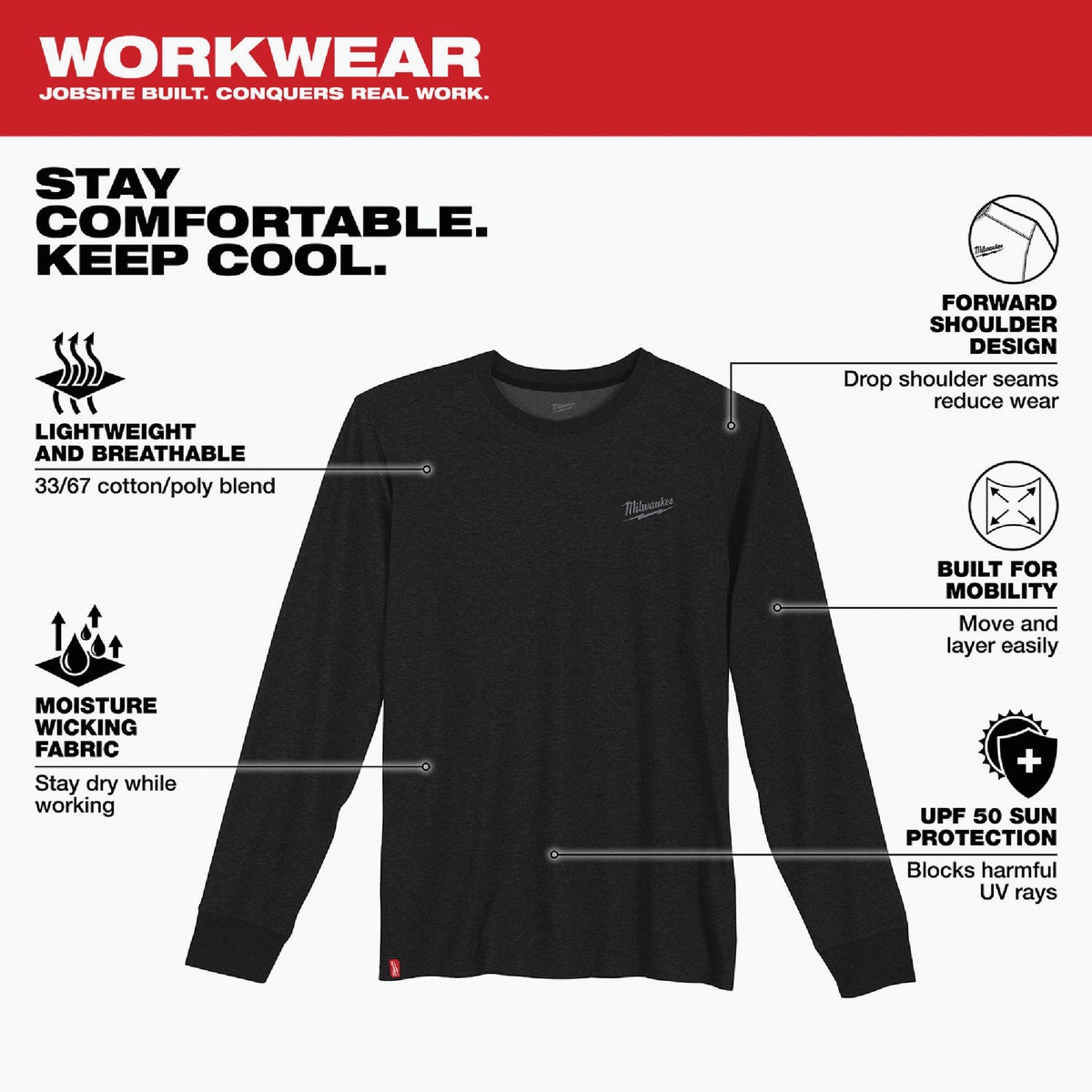 Milwaukee Large Black Long Sleeve Unisex Hybrid Work Shirt Image 3