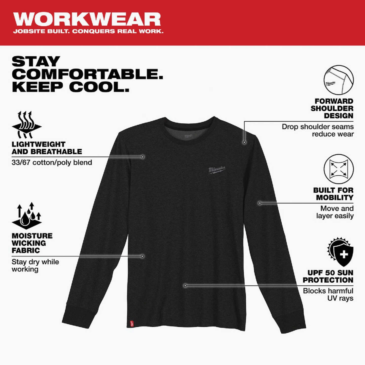 Milwaukee Large Black Long Sleeve Unisex Hybrid Work Shirt Image 3