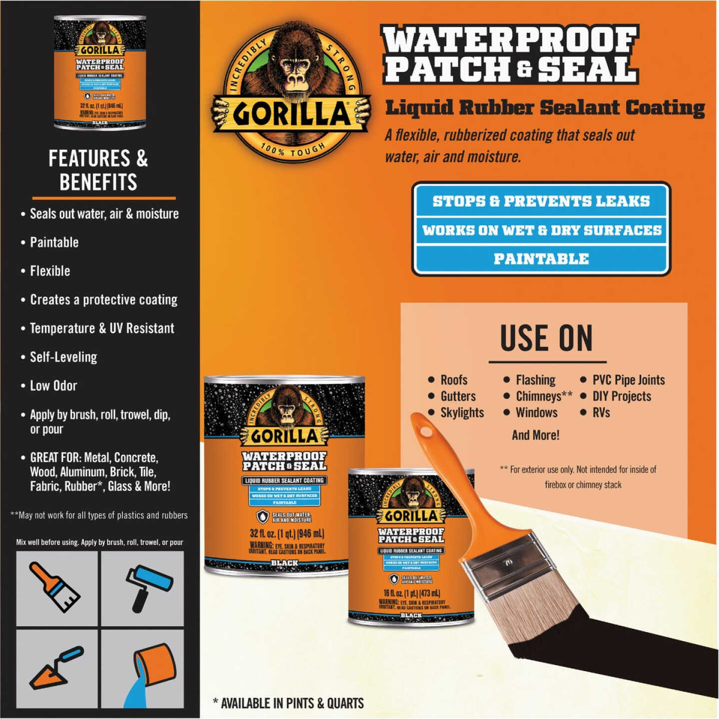 Gorilla 32 Oz. Black Waterproof Patch & Seal Liquid Image 4