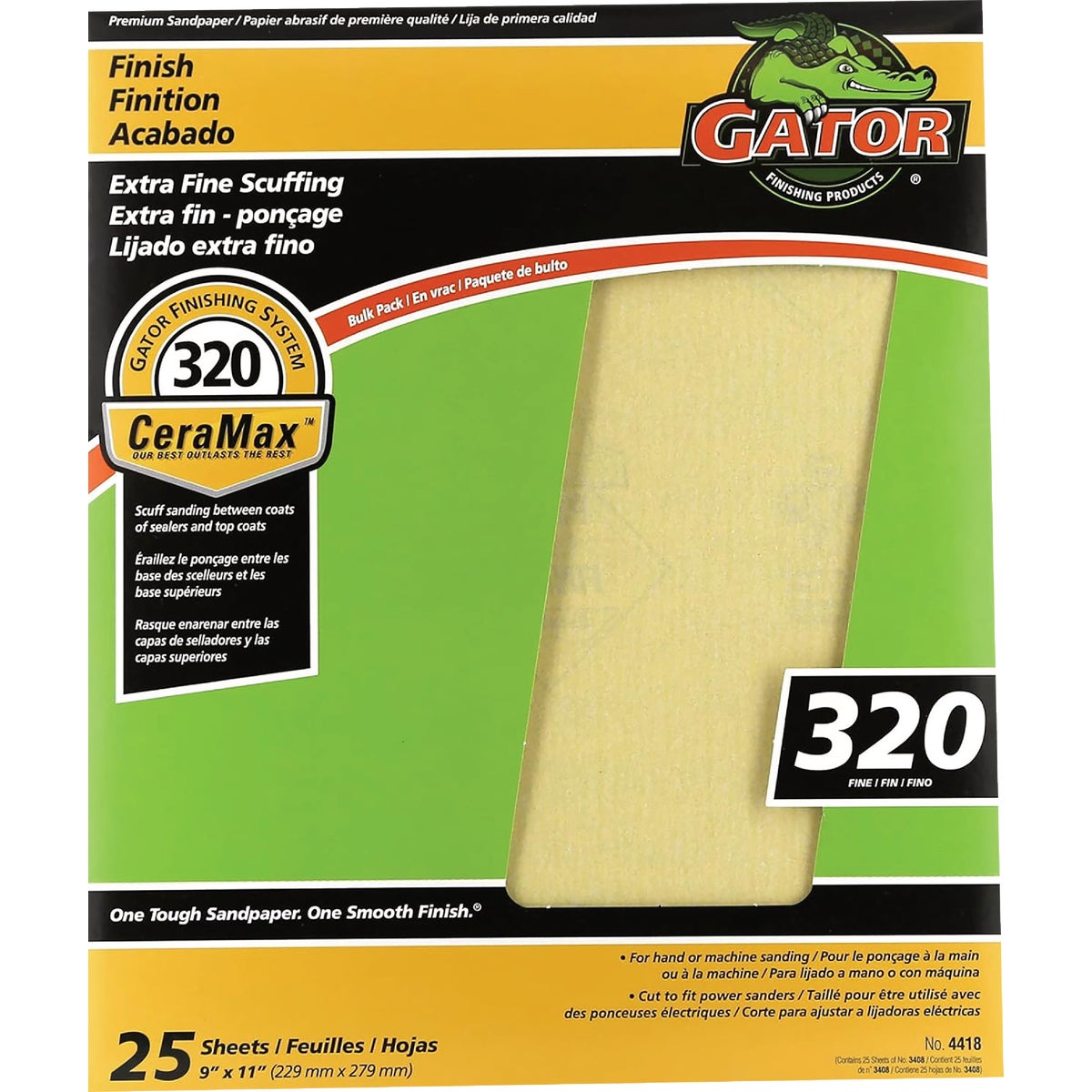 GatorGrit 9 In. x 11 In. 320-Grit Fine Premium Ceramic Sandpaper (25-Pack)