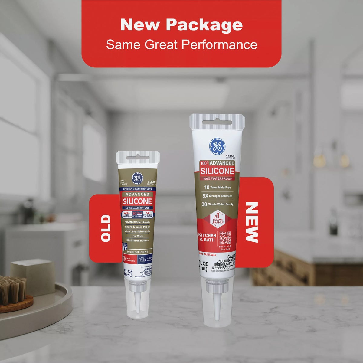 GE Advanced Silicone Kitchen & Bath Sealant, White, 2.8  Oz. Tube Image 2