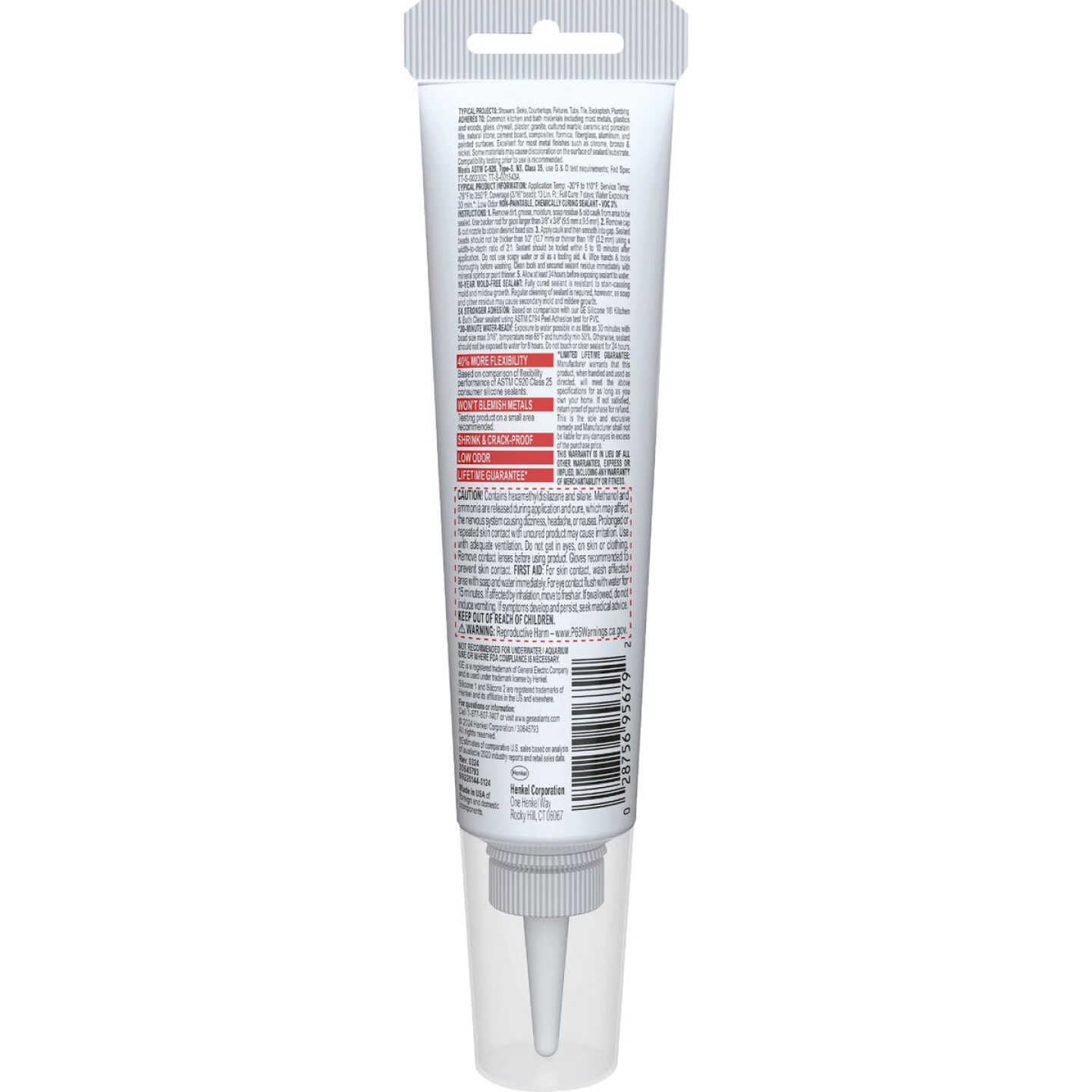 GE Advanced Silicone Kitchen & Bath Sealant, White, 2.8 Oz. Tube Image 6
