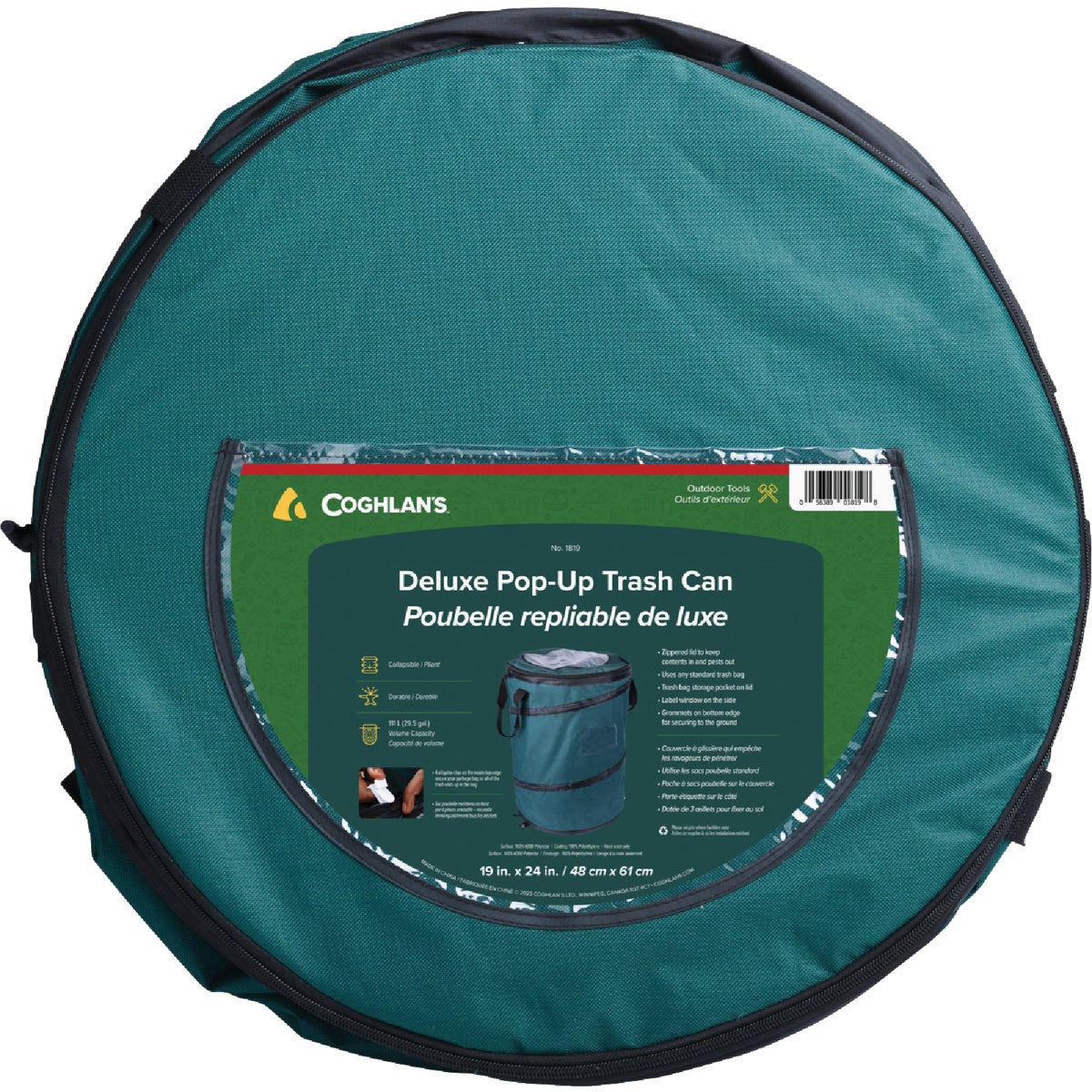 Coghlans 29.5 Gal. Green Polyester Deluxe Pop-Up Trash Can