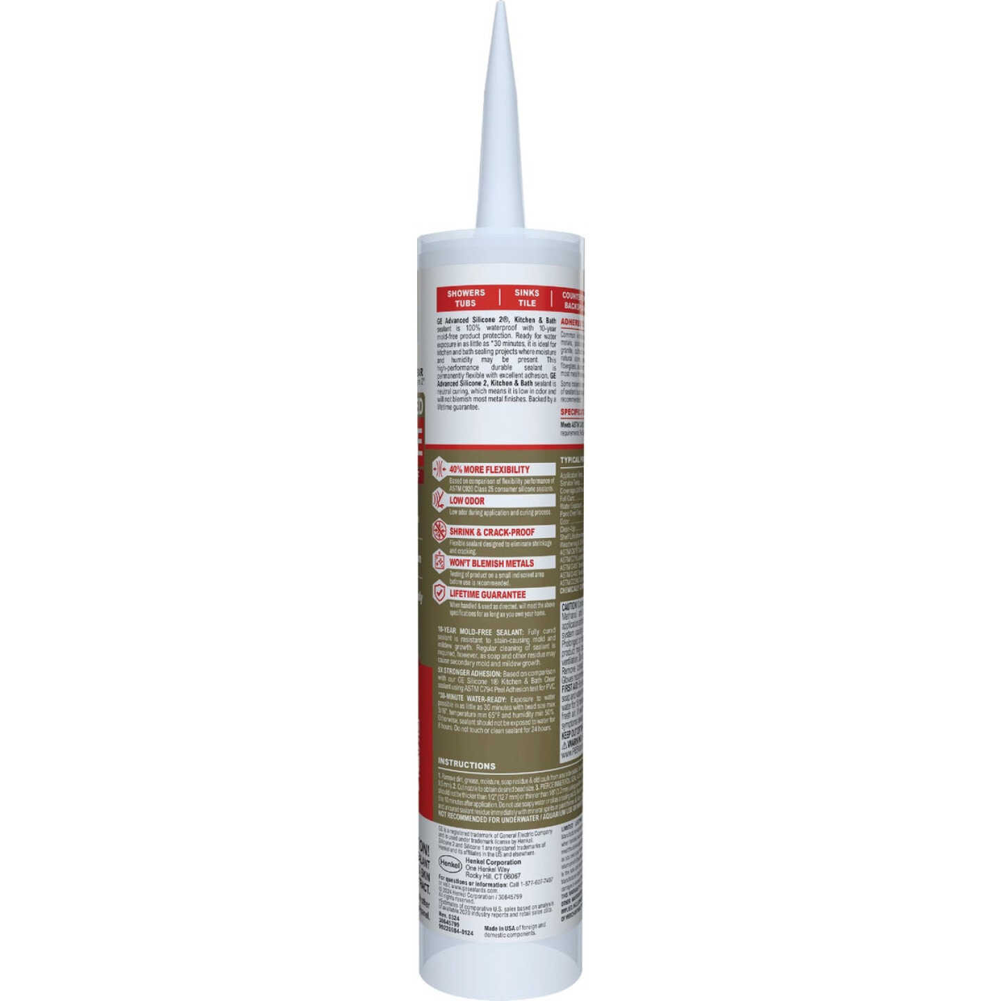 GE Advanced Silicone Kitchen & Bath Sealant, Clear, 10.1 Oz. Cartridge Image 7