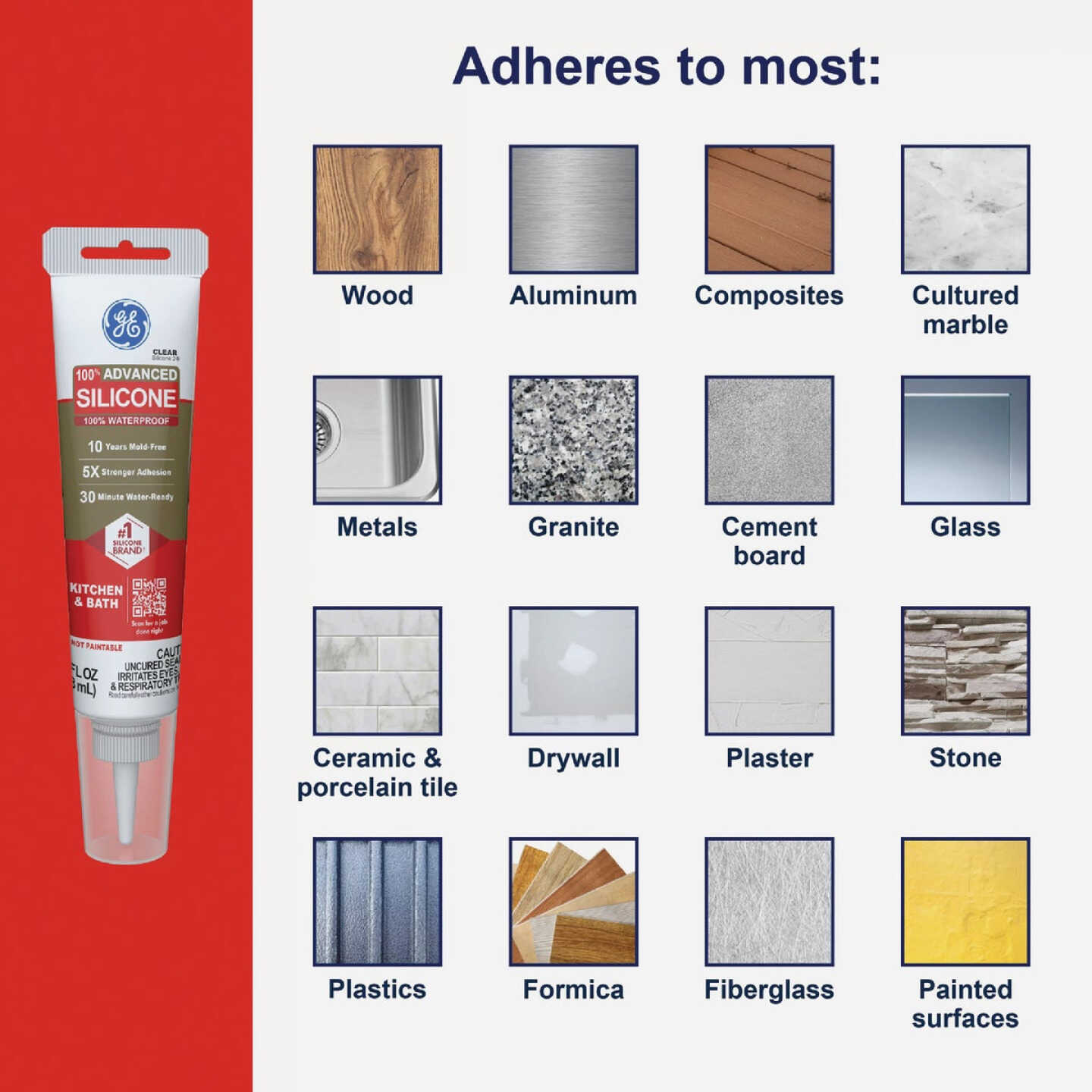 GE Advanced Silicone Kitchen & Bath Sealant, Almond, 2.8 Oz. Tube Image 5