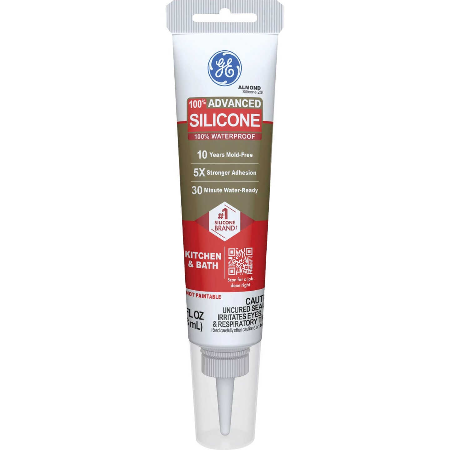 GE Advanced Silicone Kitchen & Bath Sealant, Almond, 2.8 Oz. Tube Image 1
